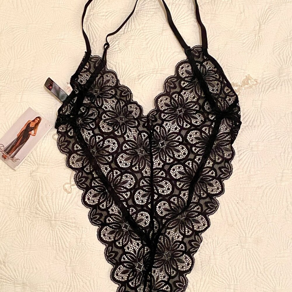 Black Sheer stretchy teddy NEW and sheer Skirt - Picture 2 of 10